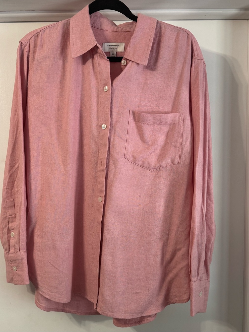 Pink Long-Sleeve Button-Up Linen Blend Shirt